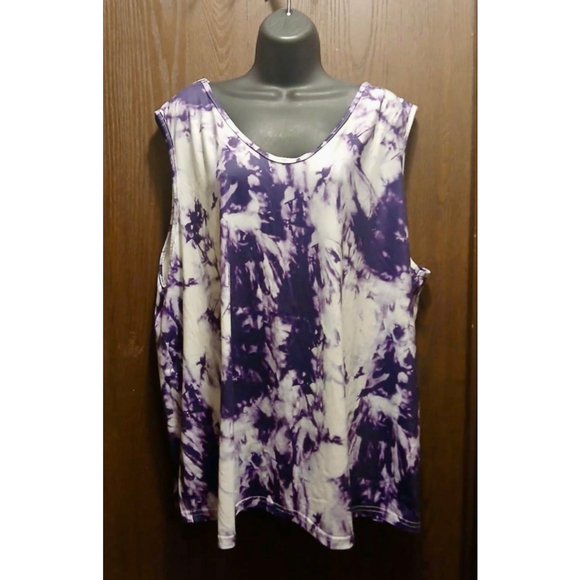 Women's Plus 5XL Tie Dye V-Neck Sleeveless Tunic Top Purple White (JC255) - Picture 6 of 7
